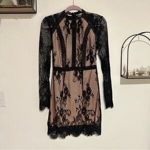 NEW Ryse the Label Black Netted Overlay Long Sleeve Mini Dress Size Small